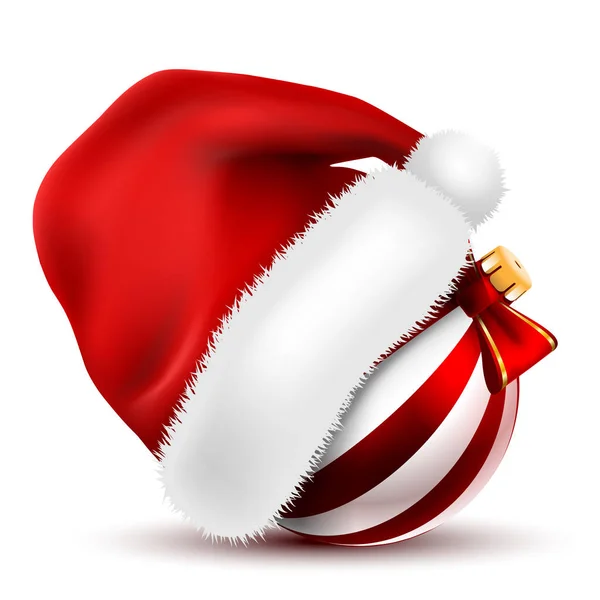 毛と白い背景の上にボールを持つサンタ クロースの帽子 正月クリスマス赤冬キャップ ベクトル図 — ストックベクタ