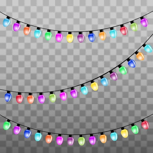 彩色圣诞灯灯泡隔离透明的背景 插图向量 Eps10 — 图库矢量图片