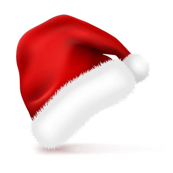 白い背景の上毛皮分離とサンタ クロースの帽子 正月クリスマス赤冬キャップ ベクトル図 — ストックベクタ