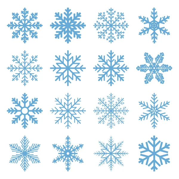Set Kék Téli Hópehely Elszigetelt Fehér Background Téli Karácsonyi Ikon — Stock Vector