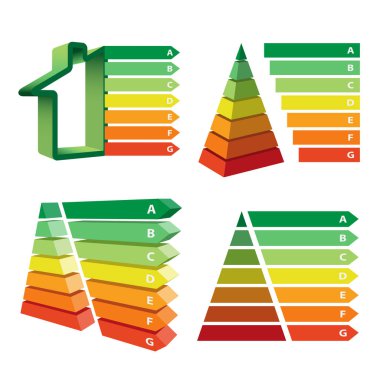 Çevre ve enerji tasarrufu olay. Başarılı ekoloji kavramı. Simge enerji performans ölçeği ayarlayın. Vektör çizim.