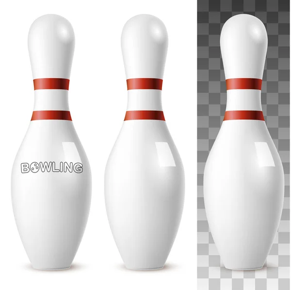 Realistický Bowling Bílé Kolíky Bílé Izolované Průhledném Pozadí Vektorové Ilustrace — Stockový vektor