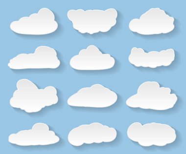 Bulutlar mavi zemin üzerine karikatür. Mesajlar, Banner, web tasarım Icons set. İllüstrasyon vektör