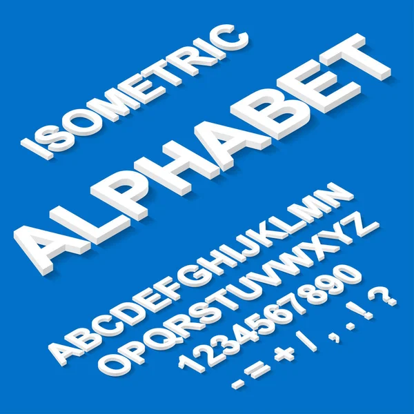 Alfabet Izometryczny Papier Biały Niebieskim Tle Czcionki Dla Typografii Wektor — Wektor stockowy