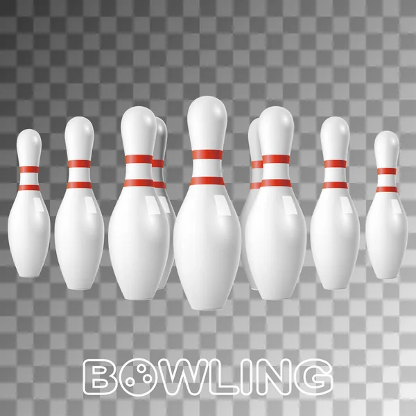 Realistický Bowling Bílé Kolíky Izolované Průhledné Pozadí Vektorové Ilustrace — Stockový vektor