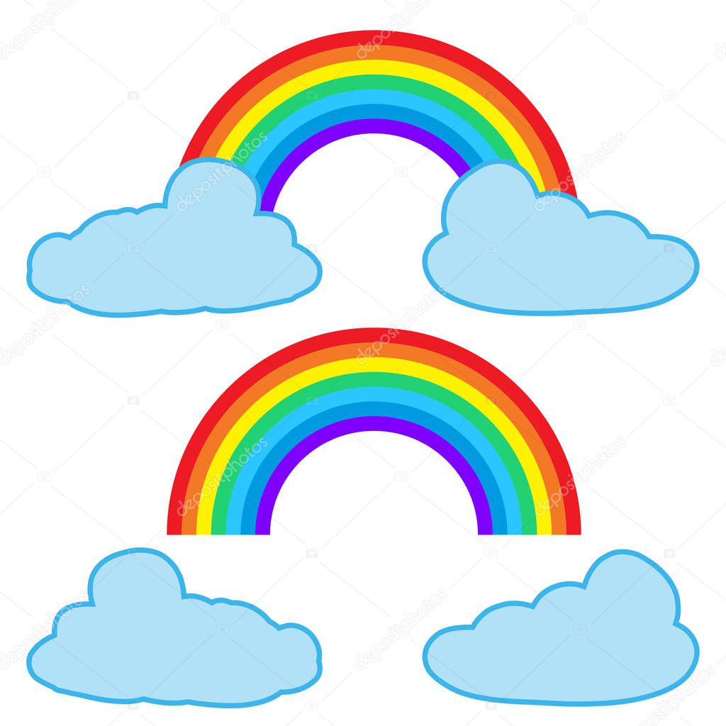 Clouds and rainbow isolated on white background. Set of icons for children. Illustration vector.