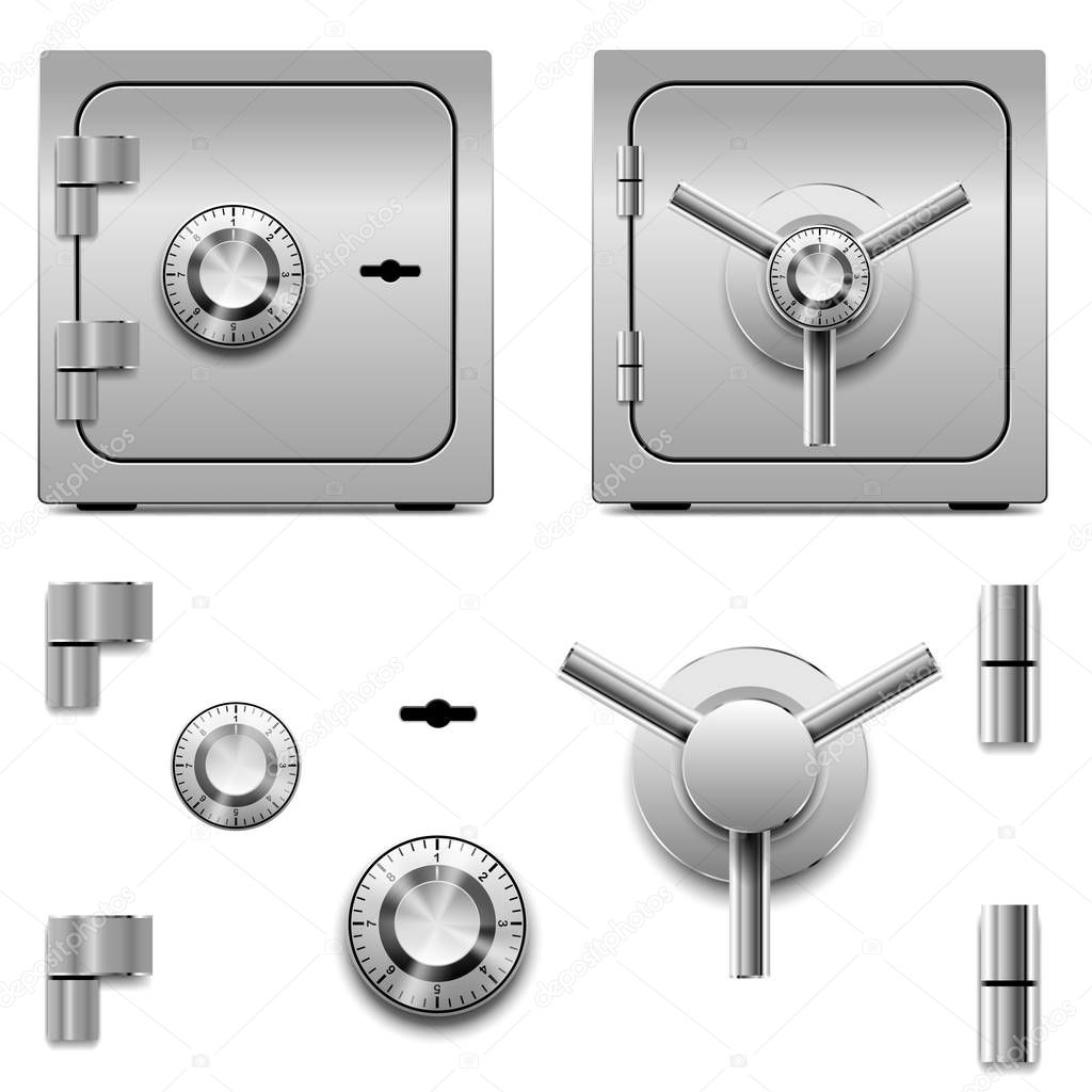 Safe deposit box isolated on white background. Bank security concept icon set. Illustration vector.