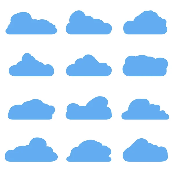 Cartone Animato Nuvole Blu Isolato Sfondo Bianco Imposta Icone Messaggi — Vettoriale Stock