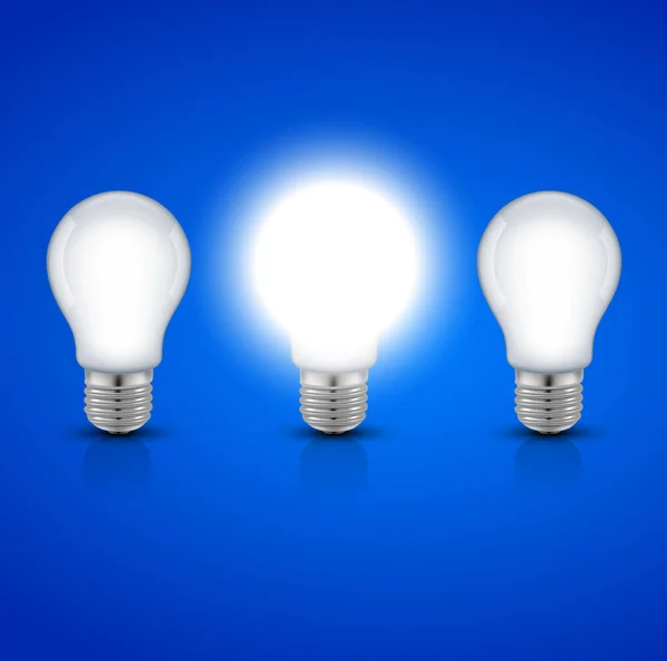 Idee Concept Gloeiende Lamp Blauwe Achtergrond Illustratie Vector — Stockvector