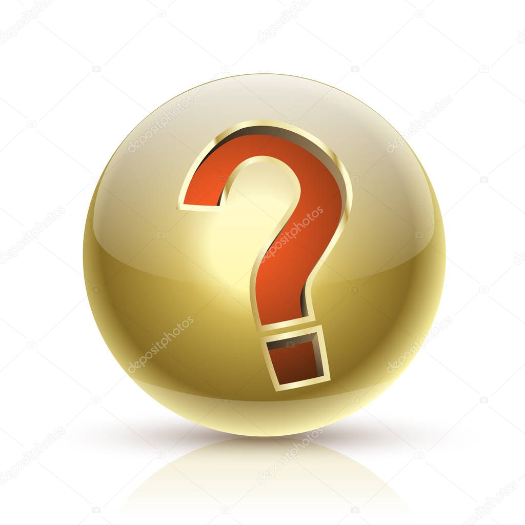 FAQ Golden ball sign. Question icon. Help symbol on white background. Vector illustration.
