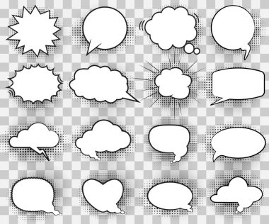 Karikatür beyaz komik kabarcıklar şeffaf arka plan izole. 