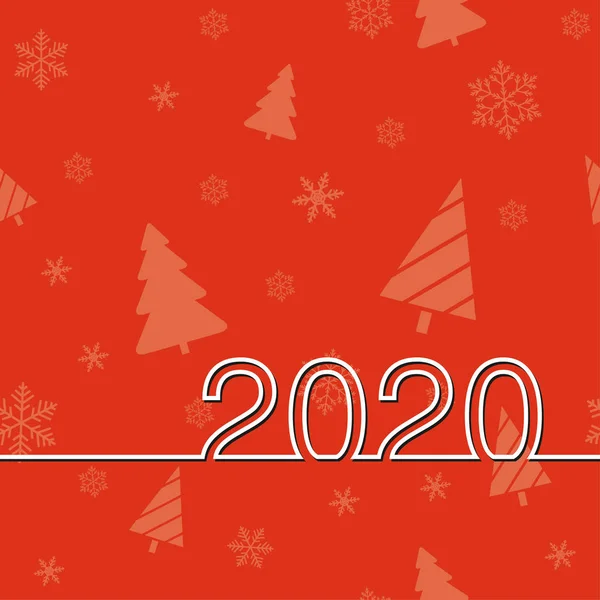 New Years Date 2020 Pine Tree Snowflake Red Background Vector — Stock Vector