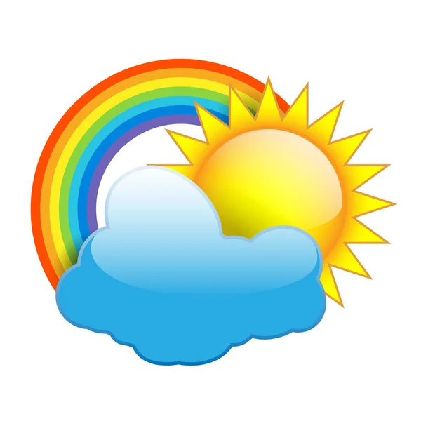 Sole Nuvole Arcobaleno Isolati Sfondo Bianco Icona Cartone Animato Web — Vettoriale Stock