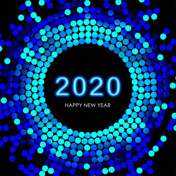 Neon New Year Date Mosaic Dark Background Calendar Symbol 2020 — Stock Vector