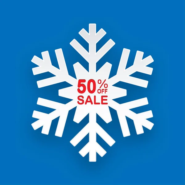 クリスマスは店のための販売の割引冬 青い背景に白い雪の結晶 イラストベクトル — ストックベクタ