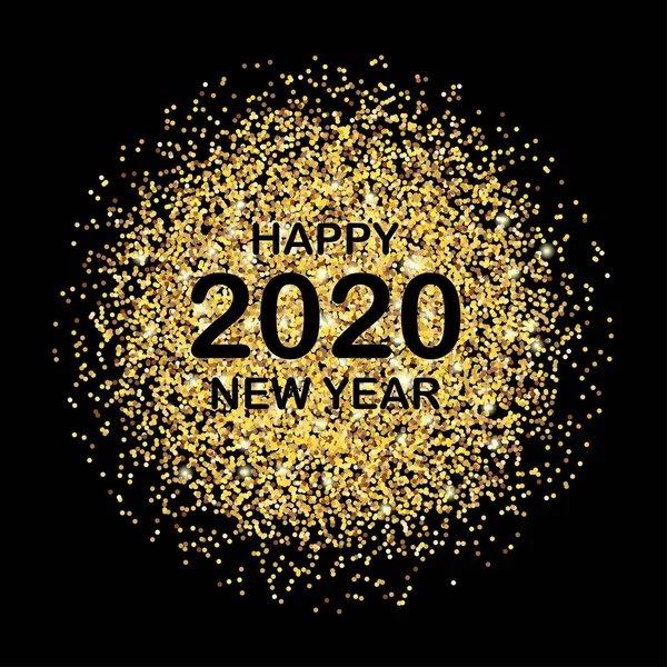 New Year Card 2020 Gold Dust Black Background Vector Illustration — Stock Vector