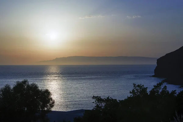 Pôr Sol Hora Dourada Ilha Mágica Patmos Greece Sobre Seascape Imagens Royalty-Free