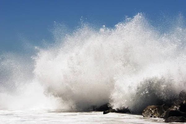 Extrém Magas Hullám Összeomlik Sziklák Velence Beach California Nyáron — Stock Fotó