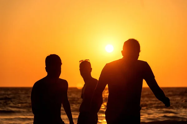 Silhouette Personnes Jouant Nageant Dans Les Vagues Dans Île Patmos — Photo