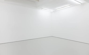 Bir beyaz bir görünümünü boş bir oda ya da bir sanat galerisi bir floresan aydınlatma ve beton zemin iç boyalı