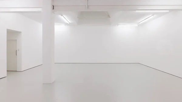 Bir beyaz bir görünümünü boş bir oda ya da bir sanat galerisi bir floresan aydınlatma ve beton zemin iç boyalı