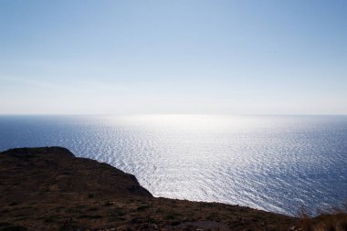 Bir sahil Ariel görünümü, Patmos adasında sahil şeridi, Yunanistan