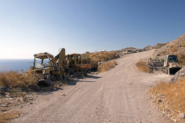 Una Maquinaria Construcción Destruida Isla Patmos Grecia — Foto de Stock