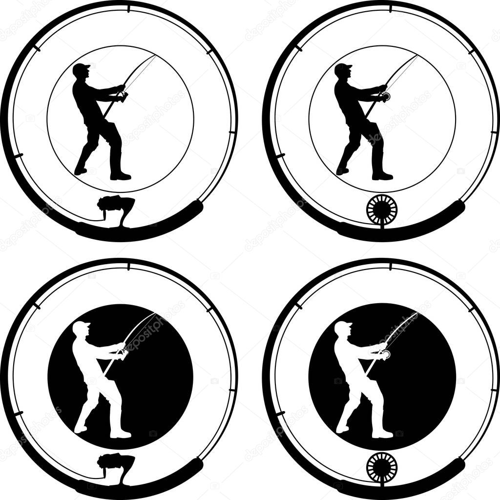 Fishing badge with angler and fishing rod