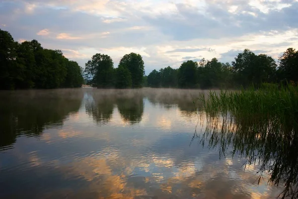 Lago Durante Niebla Amanecer Nublado —  Fotos de Stock