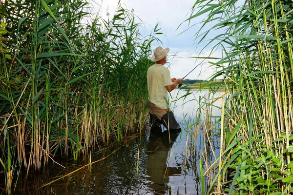 Sazlık ayakta ve balık yakalamak balıkçı