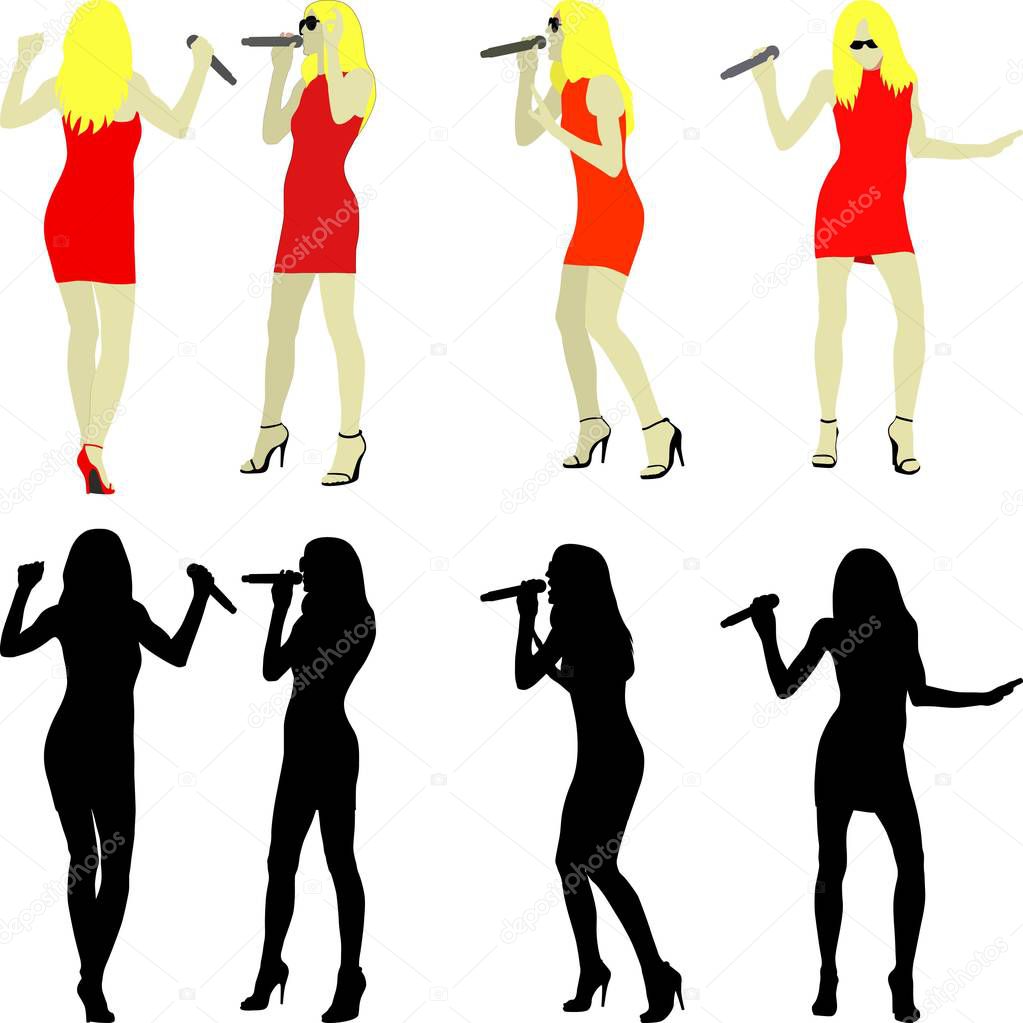 silhouettes of singer woman with microphone