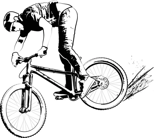 Man Bicycle Monochrome Illustration — Stock Vector
