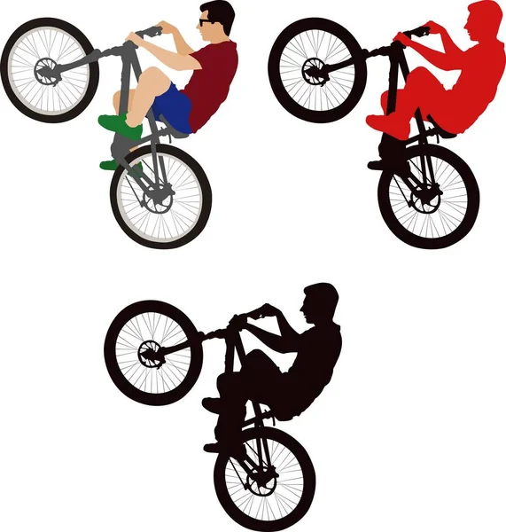 Векторная Иллюстрация Человека Делающего Велосипедный Трюк — стоковый вектор
