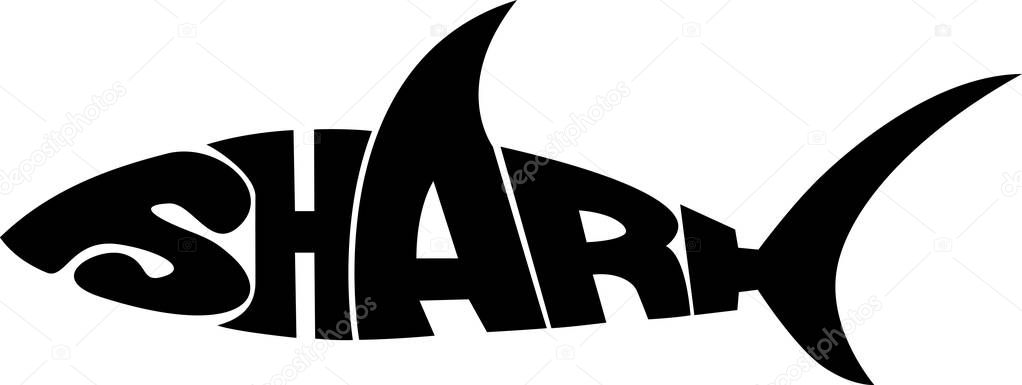 stylized word in shape of shark