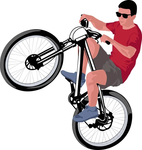 バイクのトリックをしている男のベクトル イラスト — ストックベクタ