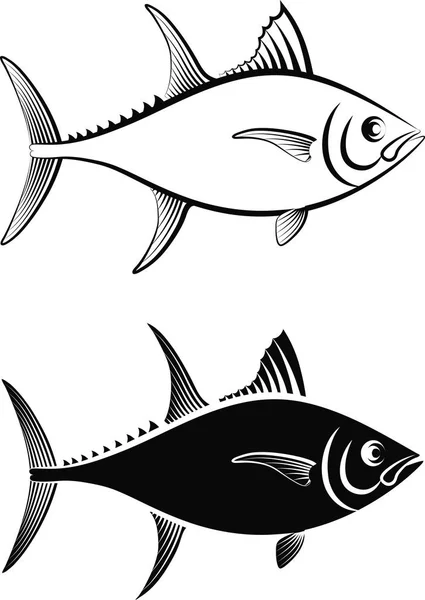 マグロ魚 シルエットやライン アート — ストックベクタ