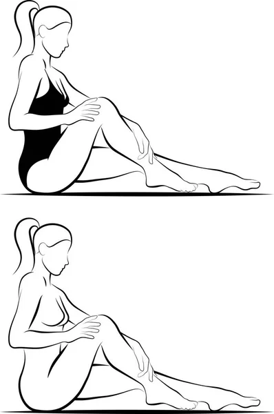 女人按摩腿的草图 — 图库矢量图片