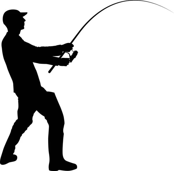 Silhouette Pescatore Con Canna Pesca — Vettoriale Stock