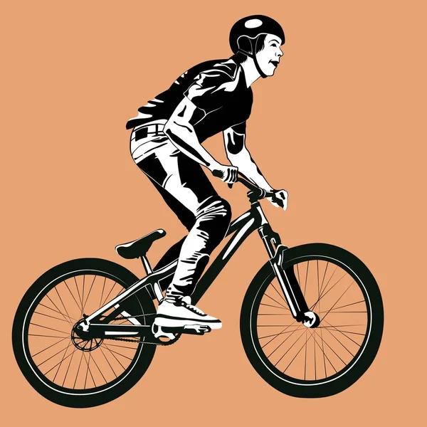 Ilustrasi Vektor Hitam Dan Putih Dari Pengendara Sepeda - Stok Vektor