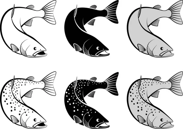Salmon Monokrom Dan Ilustrasi Seni Garis - Stok Vektor