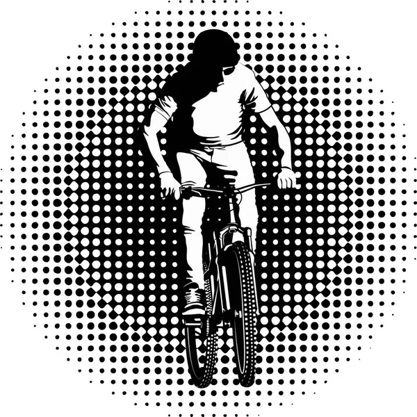 Homem Andando Bicicleta Ilustração Vetor Branco Preto — Vetor de Stock