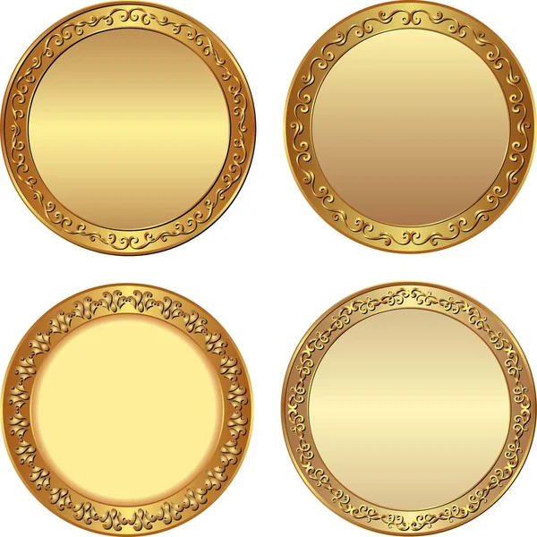 Набор Круглых Золотых Этикеток Элементы Дизайна — стоковый вектор