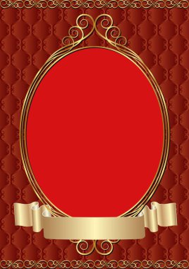 altın çerçeve, vintage desen ve şerit ile dekoratif arka plan