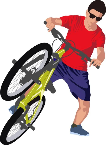 Izole Erkek Bisikleti Hile Yaparak — Stok Vektör
