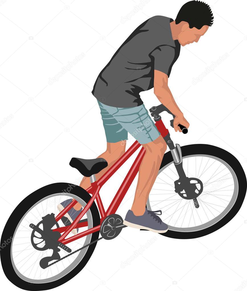 isolated male doing bike trick