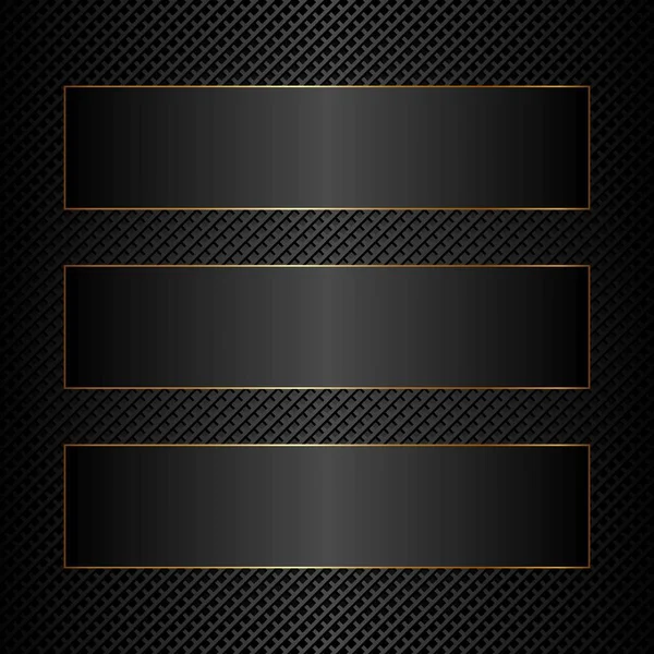 Три Черных Баннера Золотой Рамкой Текстурированном Фоне — стоковый вектор