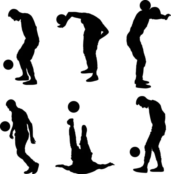 サッカーボールをジャグリングする男の子のシルエット — ストックベクタ
