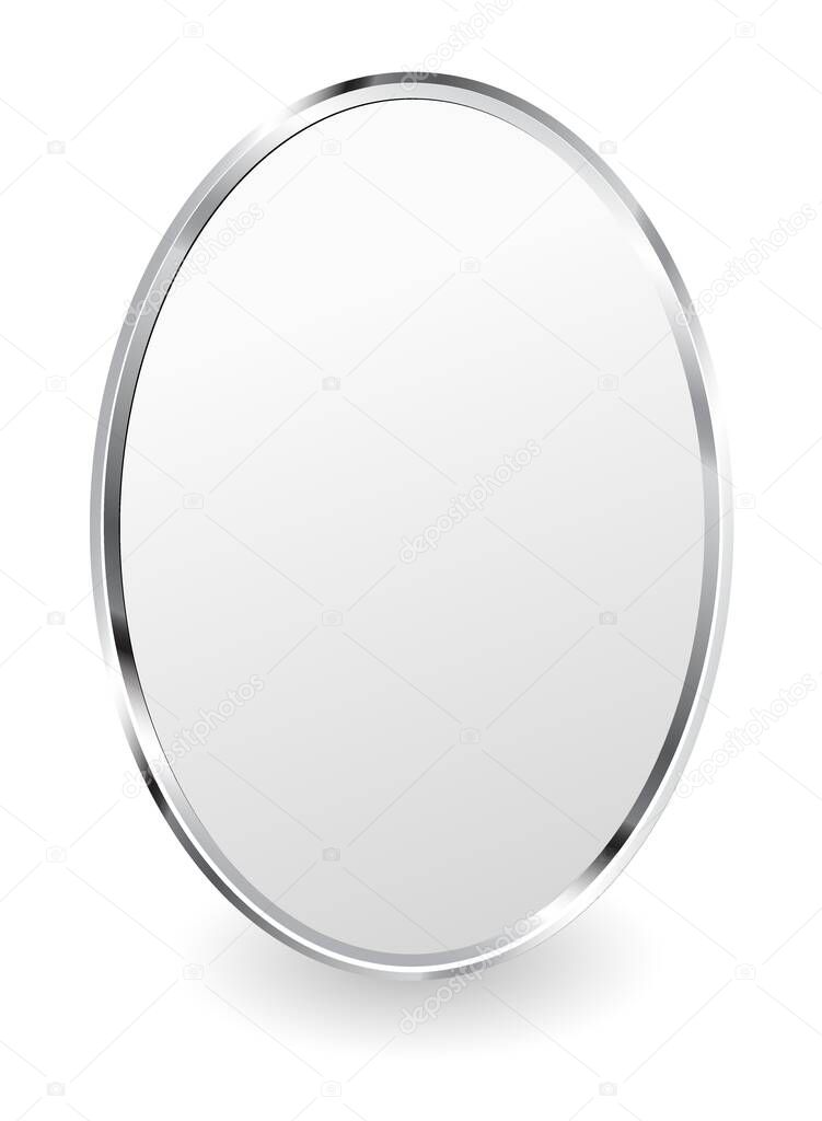 oval plate with metallic frame drop shadow on white background