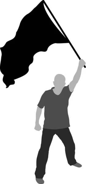 Silhouette Man Waving Black Flag — Stock Vector