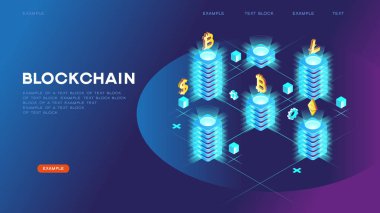 Soyut Blockchain izometrik konsept pankartı